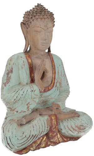 Handgeschnitzter Holzbuddha, Buddha Statue, 43 cm, antik grün, Modell 12 | Einzelstück aus Teakholz, handgearbeitet, ideal für Meditation, symbolisiert Erleuchtung und innere Kraft.