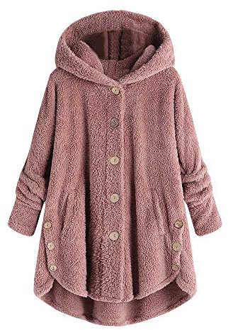 YEBIRAL Damen Kapuzenpullover Hoodie mit Kapuze Pullover Casual Winter Teddy-Fleece Langarm Oversize Blusen Sweatshirt Mantel Tops Einfarbig M-5XL (Y-1 Rosa, M)