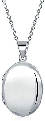 Bling Jewelry Kleine Einfache Ovale Fotomedaillons Für Frauen Und Teenager Halten Bilder Poliert .925 Silber Medaillon Halskette Anhänger 1 Zoll