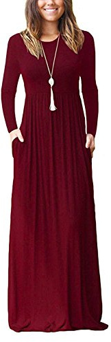 AUSELILY Femmes À Manches Longues Lâche Plaine Plus La Taille Maxi Robes Décontractée Robes Longues avec Poches
