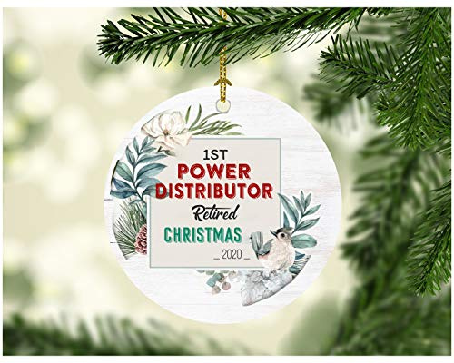 Retirement 2020 Christmas Tree Ornament 1st First Holiday Season Retiring From Job Work Power Distributor Xmas Decorations Retired Party Present Decorative MDF Plastic 3 White