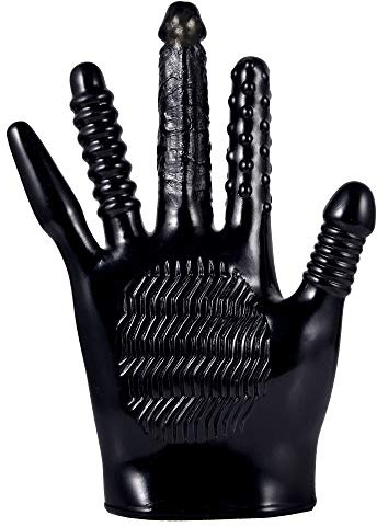 Ribbed Teasing Gloves Single Hand Massage Glove Se12 (Black)