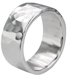 SILBERMOOS Ring Damenring Herrenring Partnerring Ehering Schmiedering Bandring gehämmert breit massiv Sterling Silber 925