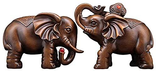 SBTXHJWCGLD Dekoration Statuen, Statuen Ornamente Skulptur EIN Paar Feng Shui Elefanten Statuen Dekor Chinesische Harz Nachahmung Holzfiguren Zuhause und Büro, Reichtum und Glück anziehen, BES
