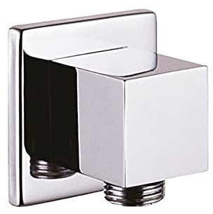 Creavit Wandanschlussbogen eckig, Messing verchromt, 1/2 Zoll Anschluss für Duschschlauch, Wandbogen mit Rosette, langlebiger Brauseanschluss für Dusche und Bad, moderne Optik, Silber