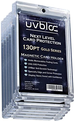 UVBLOC 130pt One Touch Kartenhalter (5 Stück) Magnetische Baseball-Kartenhüllen für den Handel von dicken Trikot-Patchkarten, Hartschalenschutzhüllen für Sport, Fußball, Hockey, Basketball, Pokemon