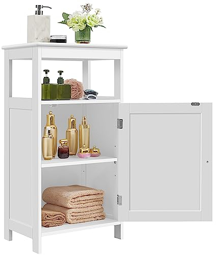 Yaheetech 4-stufiger Badezimmerschrank Bodenschrank mit Einzeltür & Verstellbarem Einlegeboden Standschrank fürs Badezimmer/Wohnzimmer/Küche/Flur/Kleine Räume Weiß