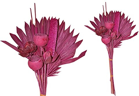 finehomegarden Exoten Sortiment 10-teilig Trockenblumen Strauß Boho Style Exotic Palmspeer brombeer Frosted 60cm Grabaufleger Trauerfloristik Allerheiligen Herbstdeko Totensonntag