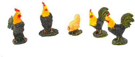 5 x galline e galli polli. figurine di Natale 6 cm. Set di scena di natività, statuette. Animali, nascita di Gesù. 3 re. mestieri presepe Dio. Accessori per modelli in scala