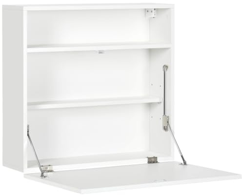 HOMCOM Wandtisch klappbar Wandklapptisch mit Ablagefächer Schreibtisch Klappbarer Computertisch Bürotisch Modernes Design Spanplatte Weiß 64 x 20 x 60 cm