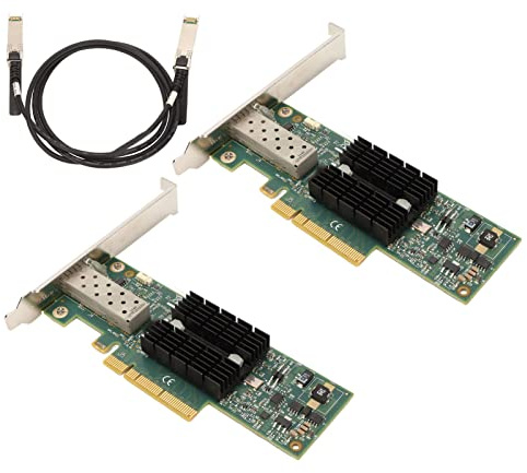 ASHATA Tarjeta de Red PCI Express Gigabit Ethernet de 10Gbps, Tarjeta de Adaptador de Red SFP PCIE X8 con Cable de 3,28 Pies, Tarjeta Ethernet MNPA19 XTR Mellanox ConnectX 2 para PC,