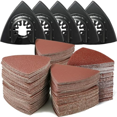 Aozzy 130 Multi Tool Sandpaper Kit for attaching Most Oscillating Tool Sanding Pads, Compatible With Most Bosch/Dewlta/Fein Brands, Multiple Grits Available, for Sanding Hardwoods,Metals,Wall Finishes