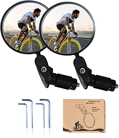 Bike Mirror, Bike Bar End Mirror,Safe Cycling Rearview Mirror,360° Rotation Adjustable Handlebar HD Glass Bicycle Rearview Mirror Universal for Bike Bicycle Electric Bike Motorcycle(Black-2PCS)