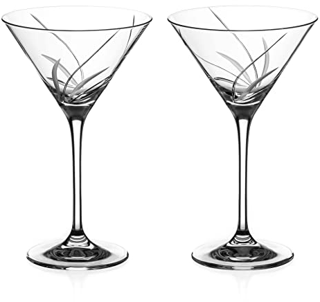 DIAMANTE Martini Cocktail Glasses Pair - 'Meadow' - Hand Cut Set of 2