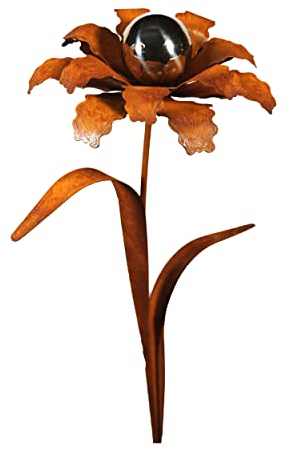 Bornhöft Piquet de jardin en métal - Décoration de jardin - Rouille - 110 cm - Avec boule en acier inoxydable