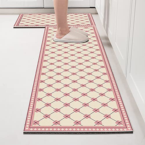 2Stk Küchenteppich 50X80+50X160Cm Rosa Blumen Küchenläufer Teppich Für Küche Waschbarer rutschfest Läufer Küchenmatte Weich Und Superabsorbierend Waschbar In Waschmaschine