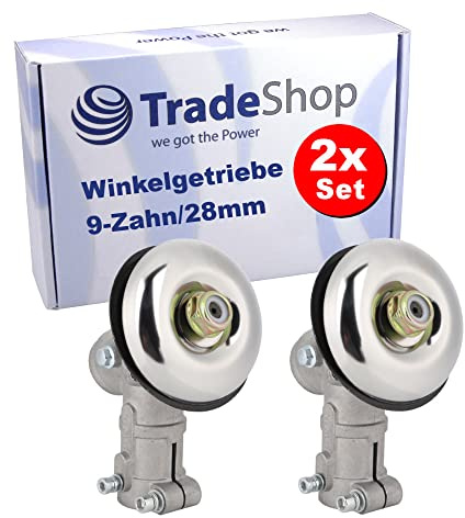 2x Trade-Shop 9-Zahn Getriebekopf/Winkelgetriebe/Trimmerkopf für Motorsense Freischneider Rasentrimmer mit 28mm Rohr / M10 x 1,25 Linksgewinde