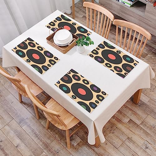 Platzset, Satz von 4 Platzsets,Bunte Musik Dj Vinyl Retro Disk Vintage Phonograph Pattern Record,Gewebte Vinyl-Tischsets, waschbare und langlebige Tischsets, Tischsets für den Innen- und Außenbereich