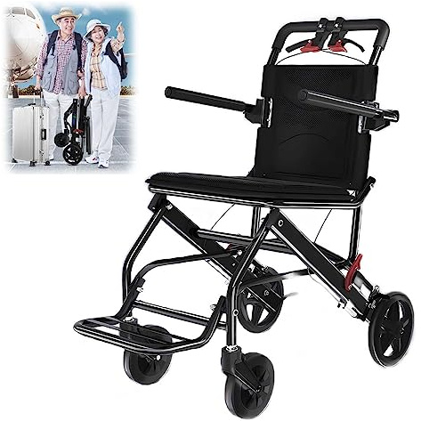 GHBXJX Leichter Rollstuhl Unter 10 Kg, Ultraleicht Rollstuhl Leicht Faltbar Reiserollstuhl für ältere und Behinderte Menschen, Sicherheitsgürtel, Aluminium, Gewicht 7,3 kg, Schwarz