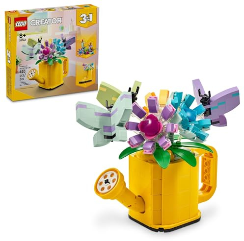 LEGO Creator 3 in 1 Flowers in Watering Can Building Toy - Fun, Creative Activity for Kids, Girls and Boys, Ages 8+ - Gift for Birthdays - Building Options for Rain Boots or Birds - 31149