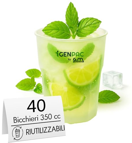 GM 40 Bicchieri Cocktail da 350 ml, Lavabili, Trasparenti Satinati in PP, Infrangibili, Riutilizzabili, per Cocktail, Long Drink, Gin Tonic, Mojito, Aperol Spritz, Feste, Party, Made in Italy