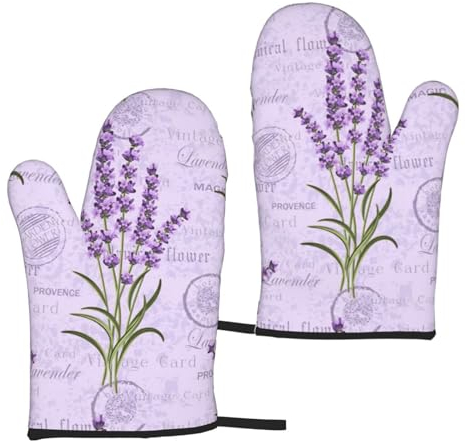 Lavender Stamp Print Heat-Resistant Gloves, Oven Mitts, Microwave Mitts, Heat-Insulated Mitts (Set of 2)