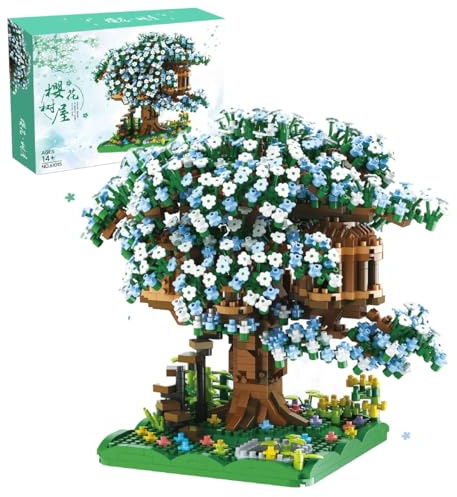 Mini Cherry Blossom Treehouse Bonsai Tree Building Blocks Set, Sakura Tree House Collection Building Set for Adults - 1888 Pcs