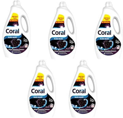 Coral Colorwaschmittel Black Velvet Flüssigwaschmittel für länger intensives Schwarz mit Anti-Verblassungs-Effekt 40 WL 5x 2 Liter