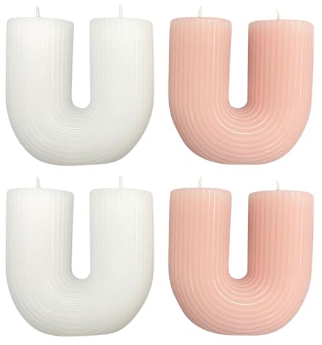 pajoma® Dekokerze, 4 Stück Weiß/Zartrosa - Hochwertige U-Form Kerze | 120g Wachsgewicht, ca. 5 Std. Brenndauer, 78 x 35 x 75 mm | Premium Wachskerze, Haushaltskerze, Formkerze