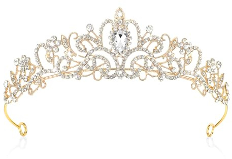Diadèmes En Cristal Pour Femmes Et Filles Couronne De Princesse Dorée Élégante Corwn Royal Queen Bijou De Mariée En Strass Cadeau De Cheveux Pour Mariage Fête Dansante Taille