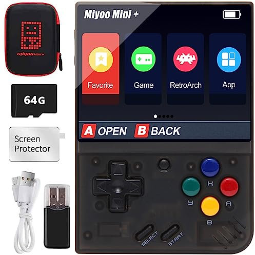 Miyo Mini Plus Handheld Retro Game Console, Built -in 64G TF Card, 7,000 Classic Games, 3.5 -Inch IPS Screen, Supports WiFi, with Storage Bag (Black, 64G)