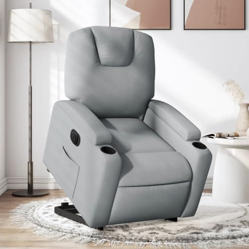 Homgoday Sessel für Wohnzimmer, Sessel, Relaxsessel, Schlafsessel, elektrisch, hellgrau, Stoff