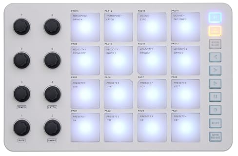 USB MIDI Keyboard Controller, MIDI Drum Pad mit 16 RGB Hintergrundbeleuchtungspads, 8 Zuweisbaren Knöpfen, Notenwiederholungstaste mit Voller Lautstärke, Beat Maker Maschine für