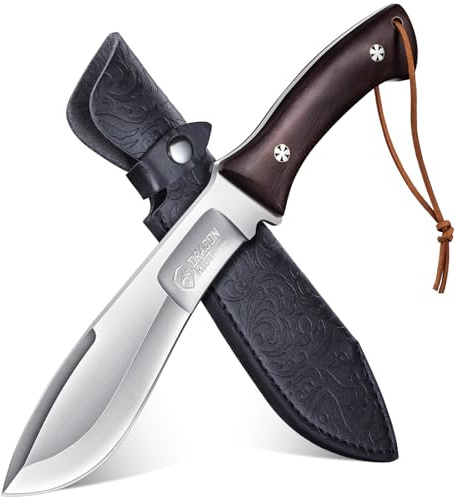 DRAGON RIOT Full Tang Jagdmesser Feststehende Klinge mit Holzgriff | Scharfes Survival Messer mit Scheide, Praktisches Gürtelmesser, Ideal für Camping und Bushcraft