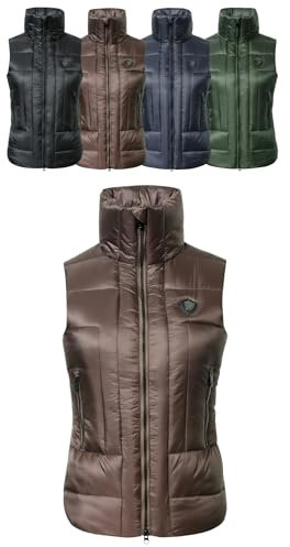 Covalliero - Damen Steppweste | taillierte Reitweste | wasserabweisende Pufferweste | Sportweste mit hohem Kragen & 2 Einschubtaschen | Reitbekleidung in Coffee | Größe L