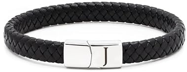 TOLOWOBK Lederarmband Herren mit Buchstaben Gravur Schwarz Geflochten | Personalisiertes A-Z Buchstaben Armband Edelstahl Magnetverschluss Armbänder Geschenke für Männer Jungs Schulstart Geburtstag