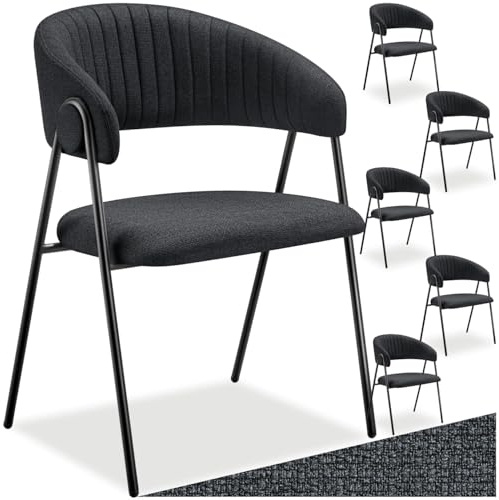 tectake® Lot de 6 Chaises de Salle à Manger rembourrées Modernes Fauteuil Salon Chaise Scandinave Pieds en Acier Élégant avec Accoudoirs Chaise pour Coiffeuse, Chambre, Dressing, Salon