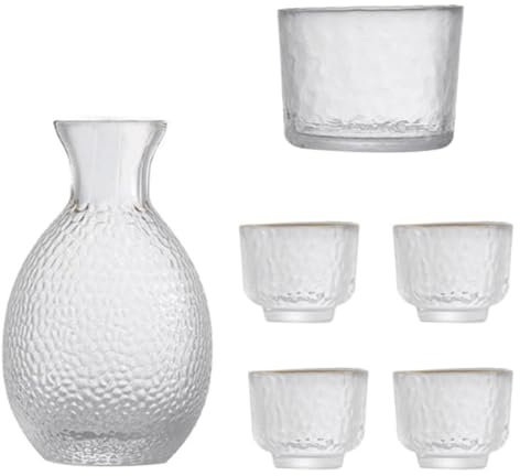 Glas-Sake-Set, Japanisches Sake-Set, Saki-Becher-Set, heißer und kalter Sake-Behälter, Sake-Topf-Set mit 4 Tassen und Weinwärmer