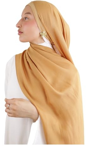 Hijab MDL00 in cotone modale per donna musulmana velata – tessuto traspirante, anallergico e confortevole, giallo senape, Taglia unica