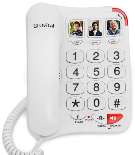 ​​​Big Button Telephone with Loud Volume, Uvital Speed Dialing Landline for Elderly, Support Adjustable Volume Loud for Hard of Hearing, Large Fonts Corded Phone