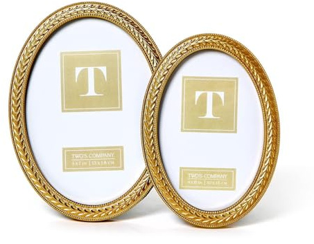 Two's Company Laurel Wreath Gold Oval Photo Frames, Resin, Set of 2