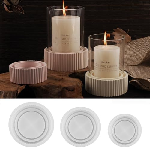 3 Stück Silikonformen für Kerzenhalter rund, für Gips, Harz und Beton | 3 Größen mit feiner Rillenoptik; ideal für Windlichter, Tischdeko, Stumpenkerzen und stilvolle DIY-Geschenke