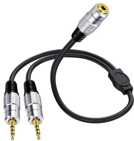 Cavo splitter stereo jack da 3,5 mm, 4 poli da 3,5 mm maschio a 2 femmina 1 in 2 connettori per il collegamento di altoparlanti esterni o utilizzare entrambe le uscite (1 femmina a 2 volte)