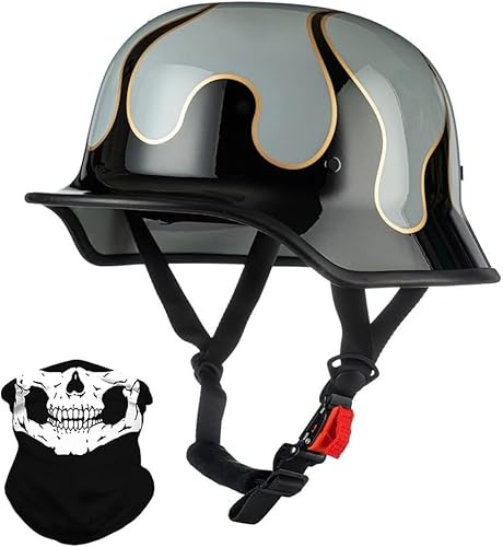 Casco da Moto in Stile Tedesco, Casco da Moto Omologato DOT/ECE con Calotta per Adulti, Uomo E Donna, Casco Vintage A Mezza Calotta per Cruiser, Scooter E Chopper E,XL=61-62CM
