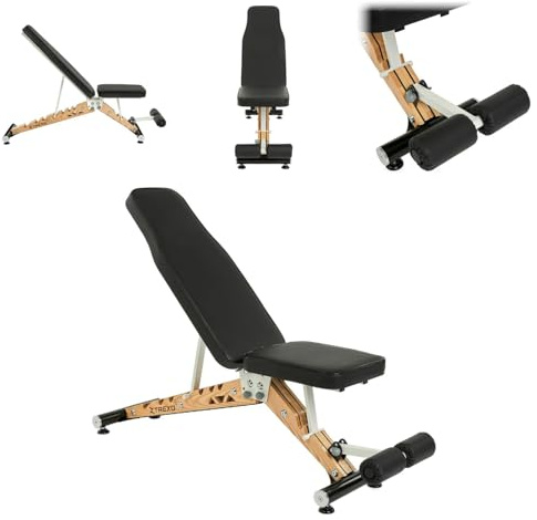 XTREXO Leszy – verstellbare Bank für Krafttraining, Stahl-Holz-Konstruktion, bequeme Rückenlehne mit Schaumstoffpolsterung, für das Training von Brust, Bizeps,