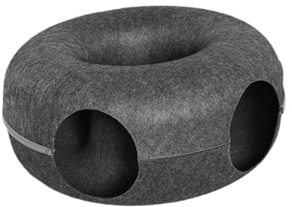 Stgfyxgs Katzentunnel Katzenbett Donut Tunnel Spielhaus Kuschelhöhle Aus Weichem Filz mit Wandelbarer Form für Katzen Kätzchen Kleine Haustiere Interaktives Sp, Dunkelgrau