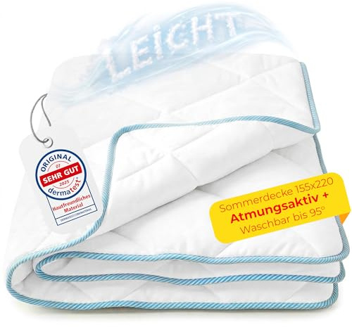 Rosenkern Sommerdecke 155x220 cm - [Ökotex Zertifiziert & Atmungsaktiv] - Bettdecke 155x220 leicht - [Pflegeleicht bis 95° Waschbar] - Sommer-Bettdecke aus feinem Mikrofaser