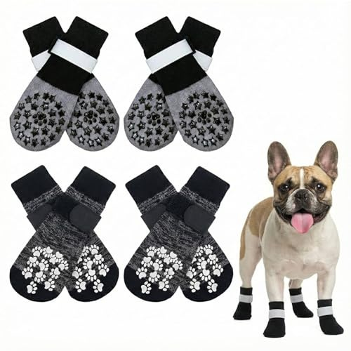 Katyjun 8 Stück Hundesocken mit Doppelseitigem Rutschschutz Verstellbare Klettbänder für Optimalen Pfotenschutz bei Jedem Einsatz ob Outdoor oder Indoor zu Jeder Jahreszeit