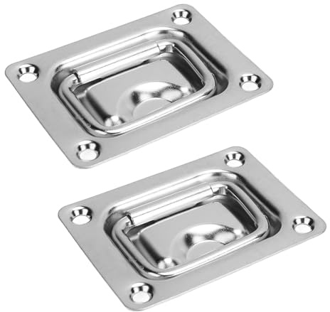 Ewxdghy Tirador Empotrado de Acero Inoxidable 304, 76 x 57 mm, 2 Unidades, Asa de Anillo para Puertas y Escotillas, Diseño Recesado Anticorrosión para Muebles, Yates y Armarios