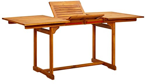 PHGTYUK Solid Acacia Wood Extendable Garden Dining Table Medium Size Outdoor Furniture Adjustable Length Rustic Brown Finish